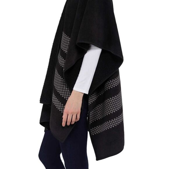 Ike Behar Ladies Reversible Poncho Style Wrap with High Pile Fleece - Picture 6 of 16
